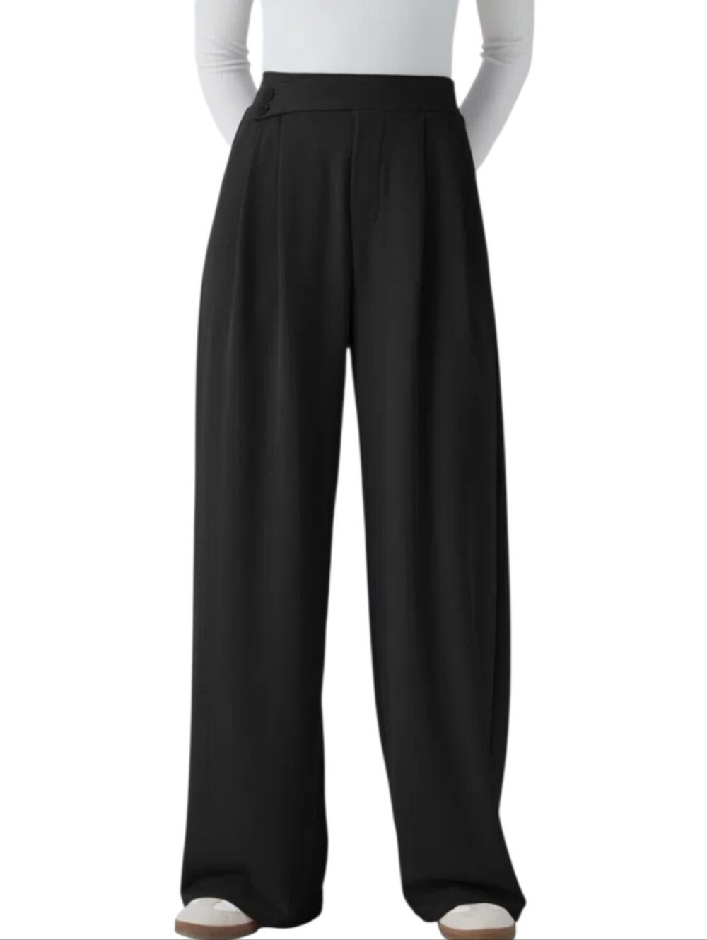 Halara Black High-Waisted Wide-Leg Waffle Knit Small Pants Neutral Relaxed Fit